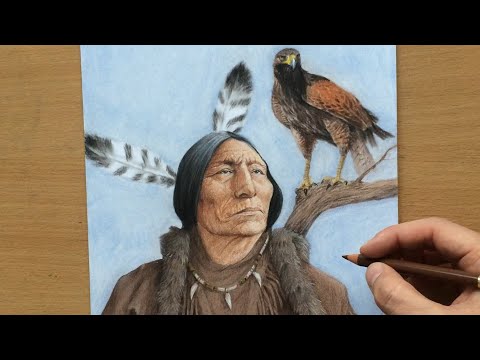Native American Drawing in Colored Pencil and Pastel