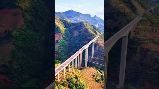 Footage Of Hundred Meter Pier Expressway Bridge In Yunnan Mountain