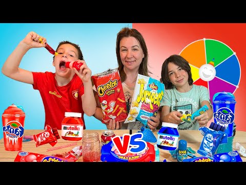 Desafío Comida AZUL Vs. ROJA ¿Qué te GUSTA MÁS?  comiendo de colores