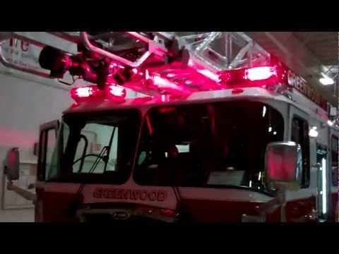 Sunbelt Fire showing lights on an E-ONE HP 75' Ladder