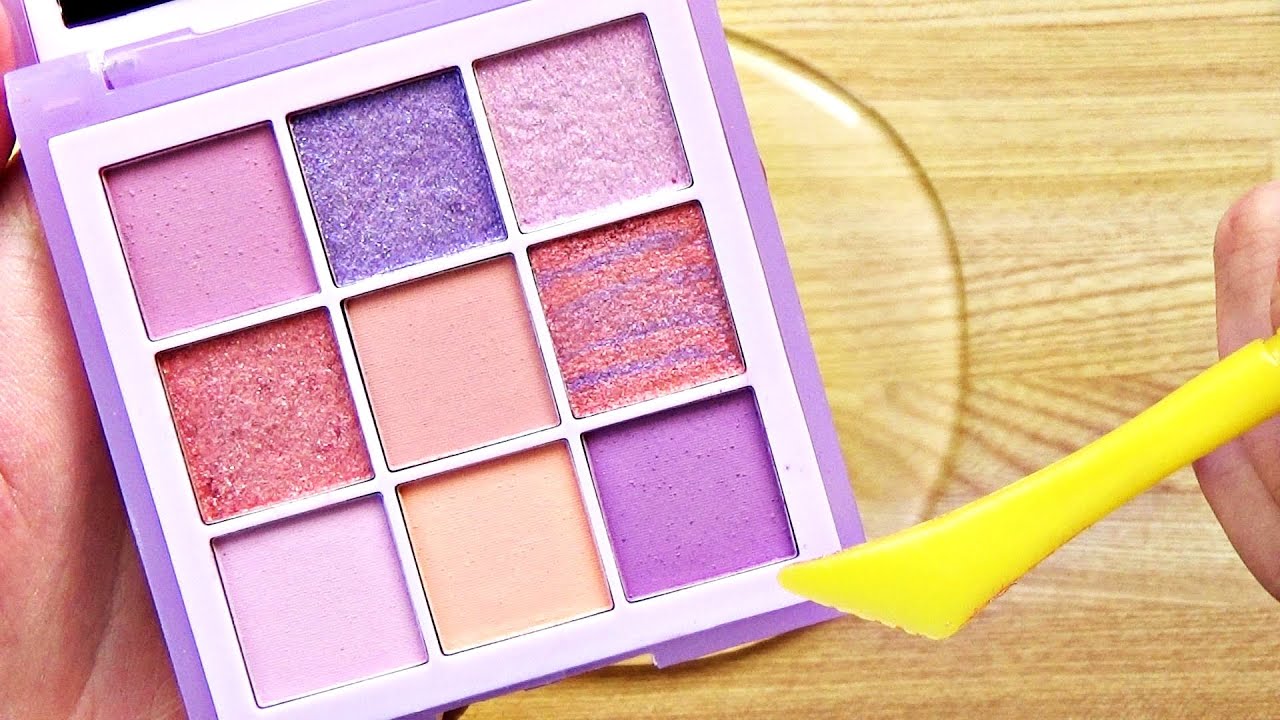 Satisfying Slime Coloring with Makeup! Mixing Purple Eyeshadow Palette Into Clear Slime! #2