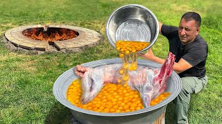 1 Big Lamb And 100 Chicken Eggs! Cooking In The Heart Of Mountain Nature