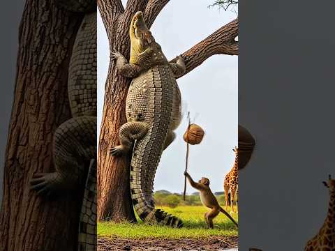 Mother Giraffe Cries for Help – Monkey Saves Her Baby from Crocodile #rescue #animals #monkey