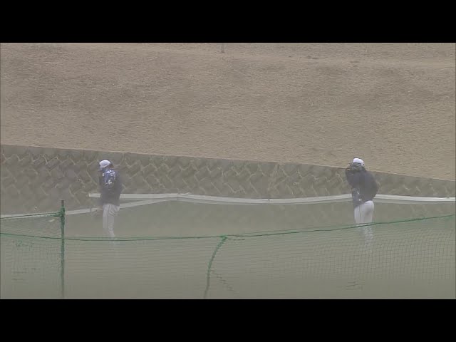 【春季キャンプ】ライオンズ・西川愛也・渡部聖弥 目の前が見えなくなるほどの強風が吹き荒れる中特守!!  2025年2月7日 埼玉西武ライオンズ