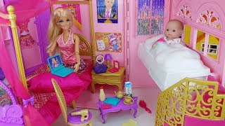 Baby doll and Barbie bag house toys baby sitter ki