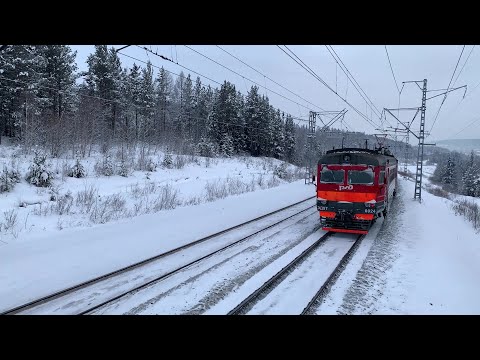 Russian trains in winter on Transsib and BAM. "Square" EDs and freight trains