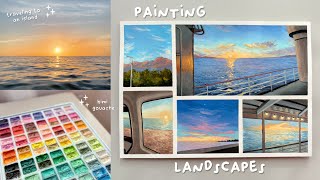 art vlog 🎨 painting landscapes using gouache 🏝️ traveling to an island, sharing my artist journey 🌅