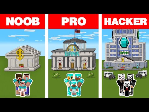 Minecraft NOOB vs PRO vs HACKER: FAMILY SECURE BANK HOUSE BUILD CHALLENGE / Animation