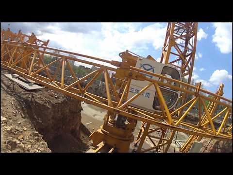 ветренный и проблемный монтаж башенного крана QTZ 250 , первая серия , а как все хорошо начиналось