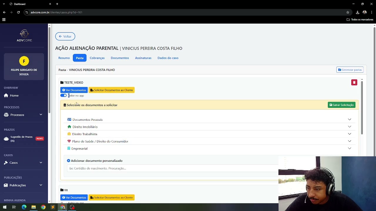 Como criar instruções para envio de documentos no aplicativo do cliente – AdvCore