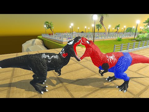 VENOM T-REX vs SPIDERMAN T-REX DEATH RUN - Animal Revolt Battle Simulator