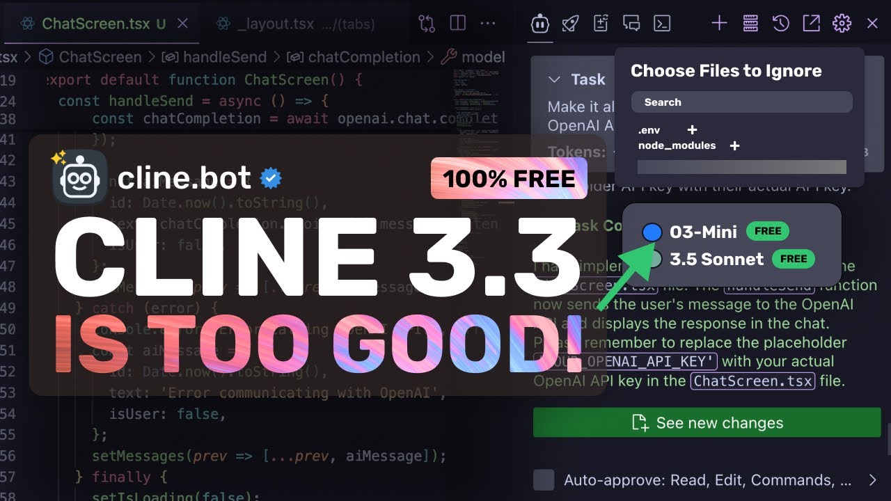Cline 3.3 (Upgraded) + Free O3 Mini API : This NEW UPDATE Makes this AI Coder EVEN BETTER!