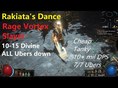 Rakiata's Rage Vortex Slayer Guide - All Uber bosses on 10-15 Divine Budget [Path Of Exile 3.22]