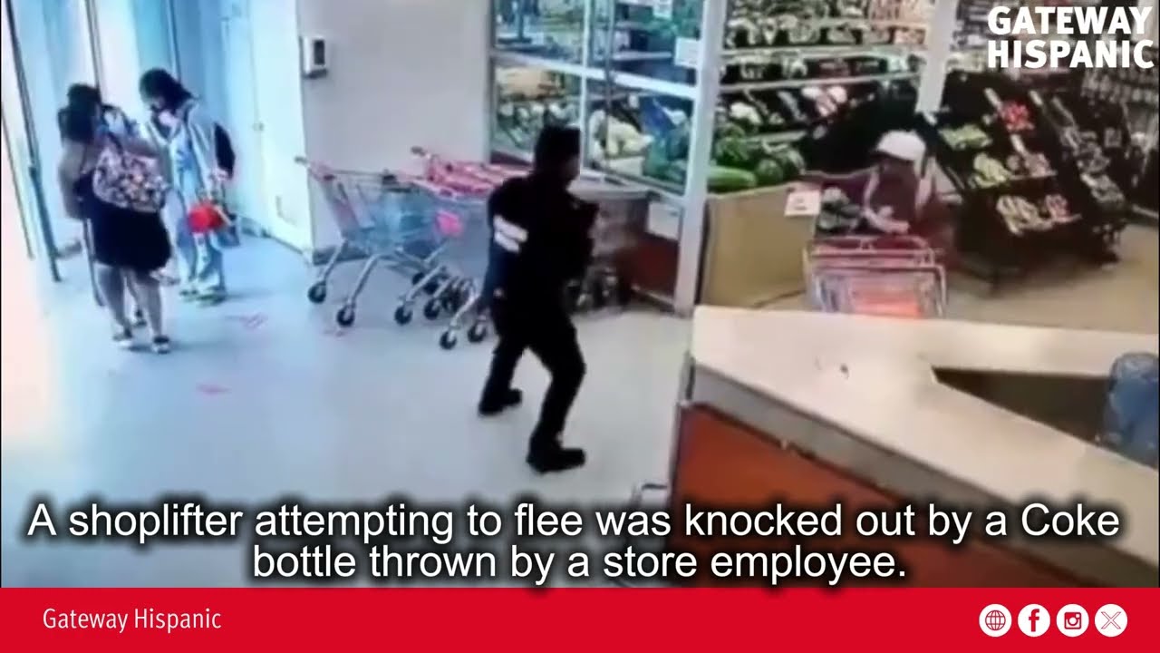 A shoplifter attempting to flee was knocked out by a Coke bottle