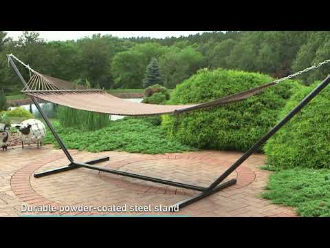 Ultimate Patio Soft-Spun Woven Rope Double Hammock w/ 15-Foot Steel Beam Stand