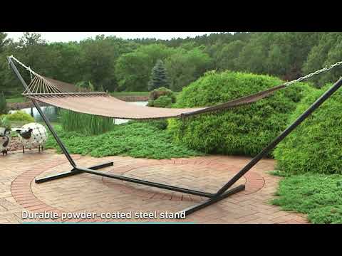 Ultimate Patio Soft-Spun Woven Rope Double Hammock w/ 15-Foot Steel Beam Stand Video