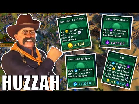 Civ 6 | 334 Envoys In One Game. Look At These Numbers!!! – (#4 Deity America Civilization VI)