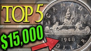 5 VALUABLE CANADIAN SILVER DOLLARS WORTH MONEY - RARE DOLLAR COINS IN YOUR COLLECTION!!