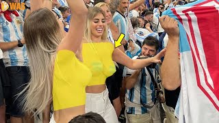 Crazy Woman Fans Take Off Shirt to Celebrate Argentina World Cup Champion 2022 -