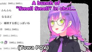 Towa's chat gets flooded with "Smell Smell" (or so she thinks)  [Hololive/clip]