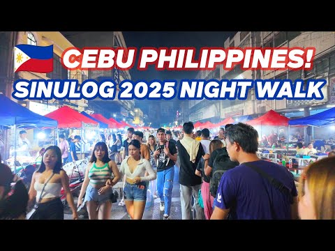 Sinulog 2025 Night Walk | Cebu City Street Party & Night Market Vibes [4K]
