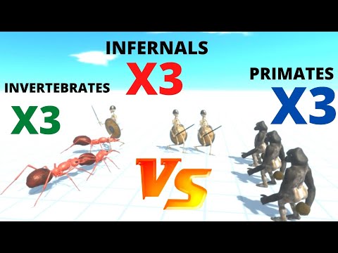X3 INFERNALS VS X3 PRIMATES VS X3 GIANT INVERTEBRATES -FREE BATTLE -  ANIMAL REVOLT BATTLE SIMULATOR