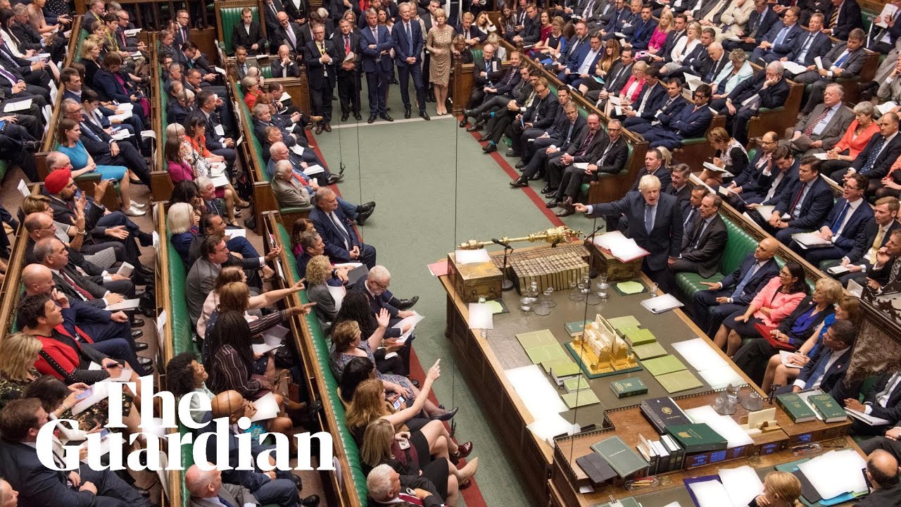 Brexit: chants of 'shame' as suspension of parliament descends into chaos – watch live