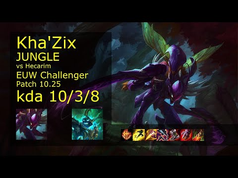 Kha'Zix Jungle vs Hecarim - EUW Challenger 10/3/8 Patch 10.25 Gameplay