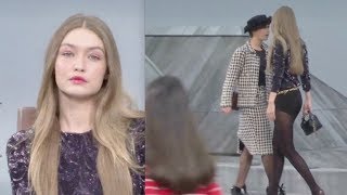 Marie S'Infiltre gets kicked out from Chanel Runway by Gigi Hadid video