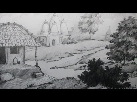 Mountains and Pine Tress Watercolor Pencil Landscape Drawing | steps to follow