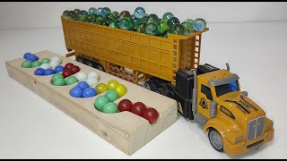 Marble Run Race ASMR #70, HABA Slope, Wooden Track , Colorful Balls, Dump Truck, Garbage Truck