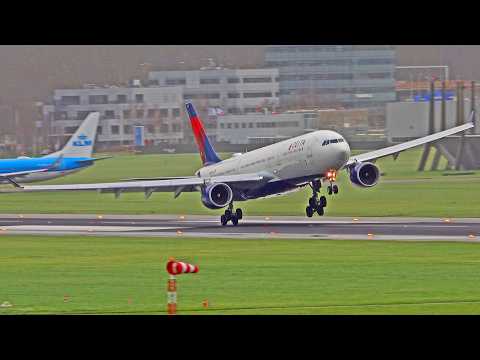SPECTACULAR HEAVY CROSSWIND STORM LANDINGS Winds up to 100km/h! Amsterdam Schiphol Airport