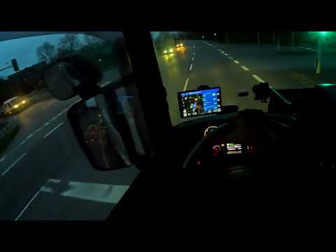 POV Driving Scania Streamline R450. Early morning Germany.