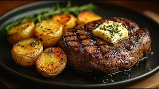 🥩 Daha önce hiç böyle bir dana bifteği yemediniz! Otlu tereyağı ve fırında patat