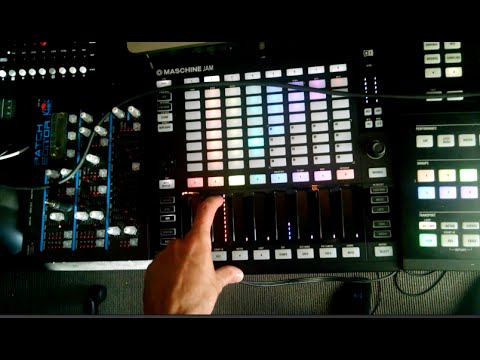 Maschine Jam using hardware such as the EMS Synthi and a Roland Chorus Echo