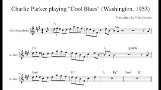 Charlie Parker — "Cool Blues" (Live in Washington, 1953) Alto Sax Transcription [complete track]
