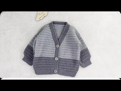 Düşük kol V yaka erkek çocuk hırkası,iki renkli Örgüler,  knitting design for baby sweater