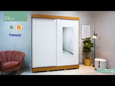 Video thumbnail of Guarda Roupa Casal com Espelho e Pés 2 Portas de Correr 100 MDF Ilhéus Panan