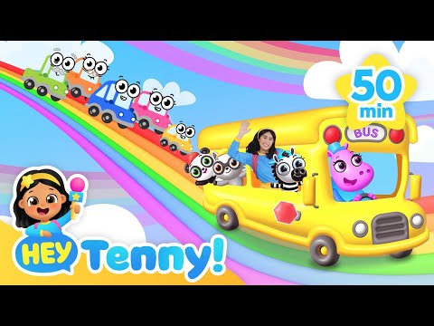 Learn Vehicles - Wheels on the Bus, Fire Truck Song + more | Nursery Rhymes | Hey Tenny!