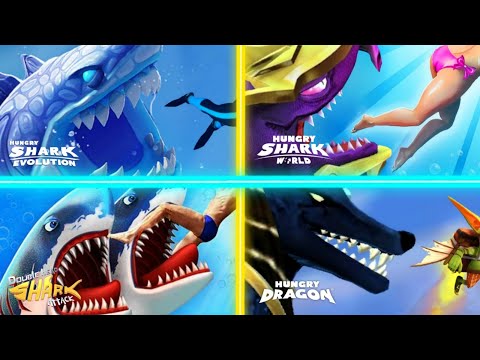 HUNGRY SHARK VS DOUBLE HEAD SHARK ATTACK VS HUNGRY DRAGON - ALL SHARK UNLOCKED ABYSSAL SHARK MOD