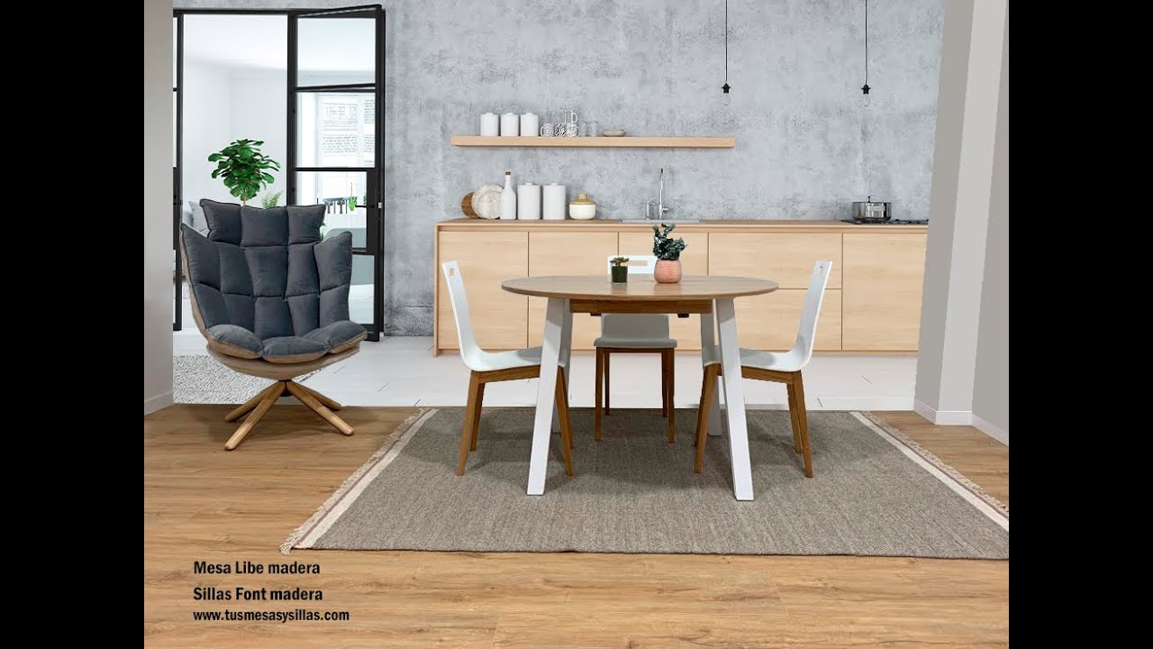 Mesa redonda extensible Libe de diseño moderno con patas metálicas para cocina o comedor en madera