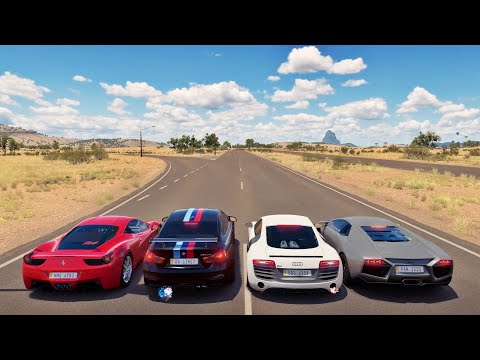 Lamborghini Reventon VS Ferrari 458 Italia VS Audi R8 VS Bmw M4 GTS - Forza Horizon 3