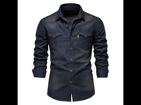thumbnail video image 2 of Camisa Vaquera AIOPESON Hombre Manga Larga Algodón AIOPESON camisa de mezclilla de algodón, 2 of 7