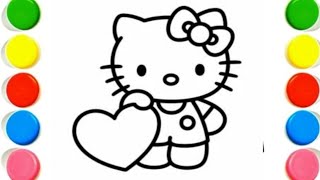 Cute Hello Kitty With Flower Drawing, Painting and Coloring For Kids and Toddlers_ Easy Drawing