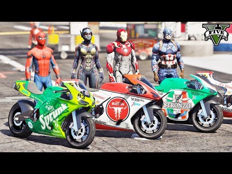 Motos Esportivas com Homem Aranha e Super Heróis! Desafio com Motos Ep #53 - GTA V Mods - IR GAMES