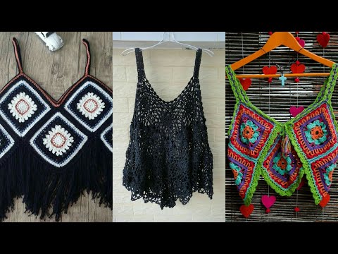 30 crochet hand made granny square pattern summer crop tops for women and girls