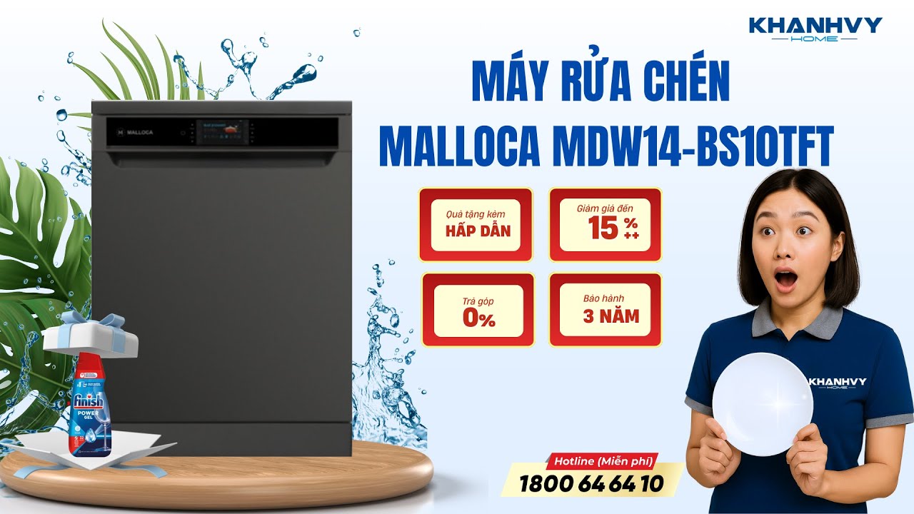 Máy rửa chén Malloca MDW14-BS10TFT