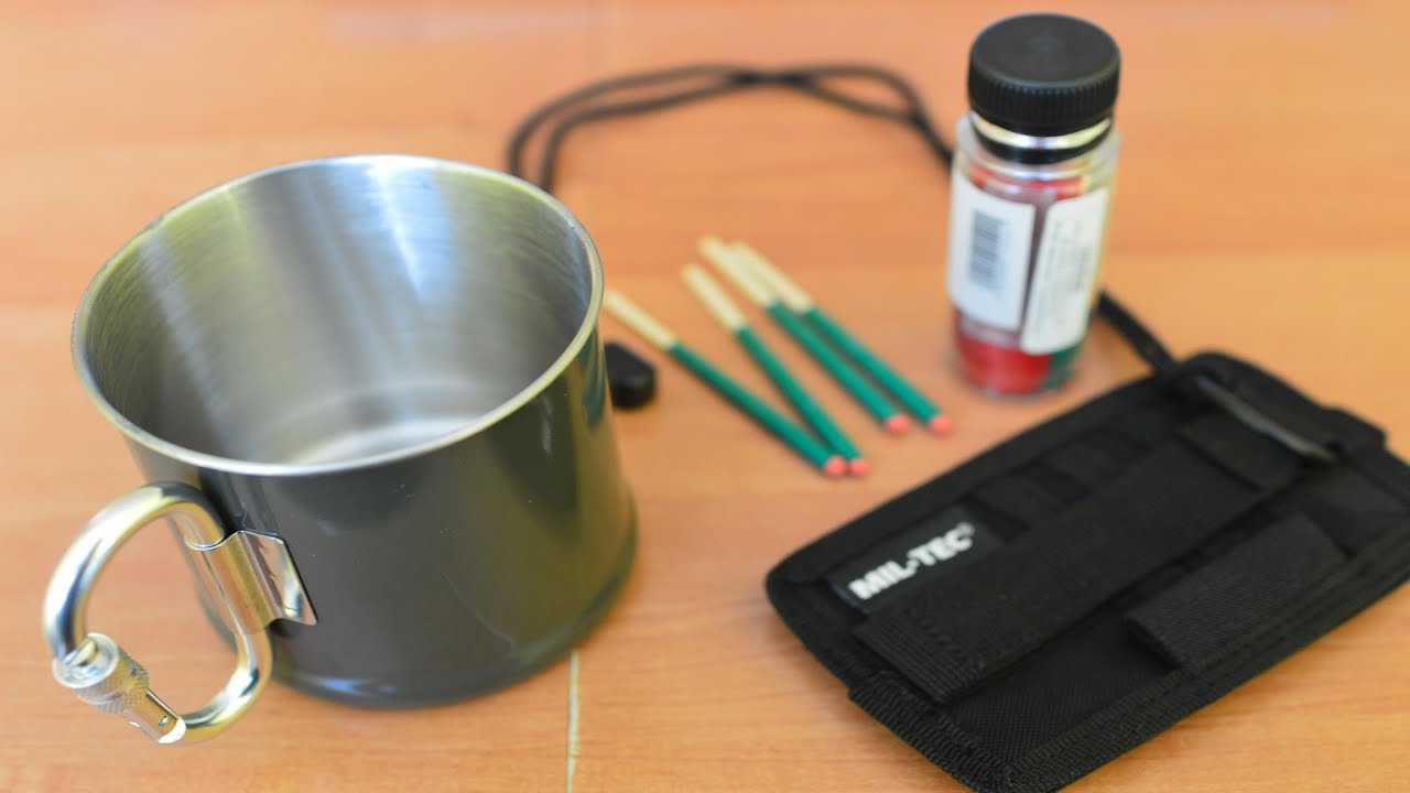 Etui na identyfikator, kubek i zapałki sztormowe do EDC