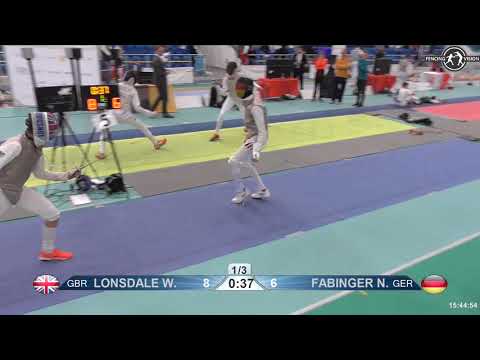 2018 1234 T64 13 M F Individual Halle GER European Cadet Circuit BLUE FABINGER GER vs LONSDALE GBR