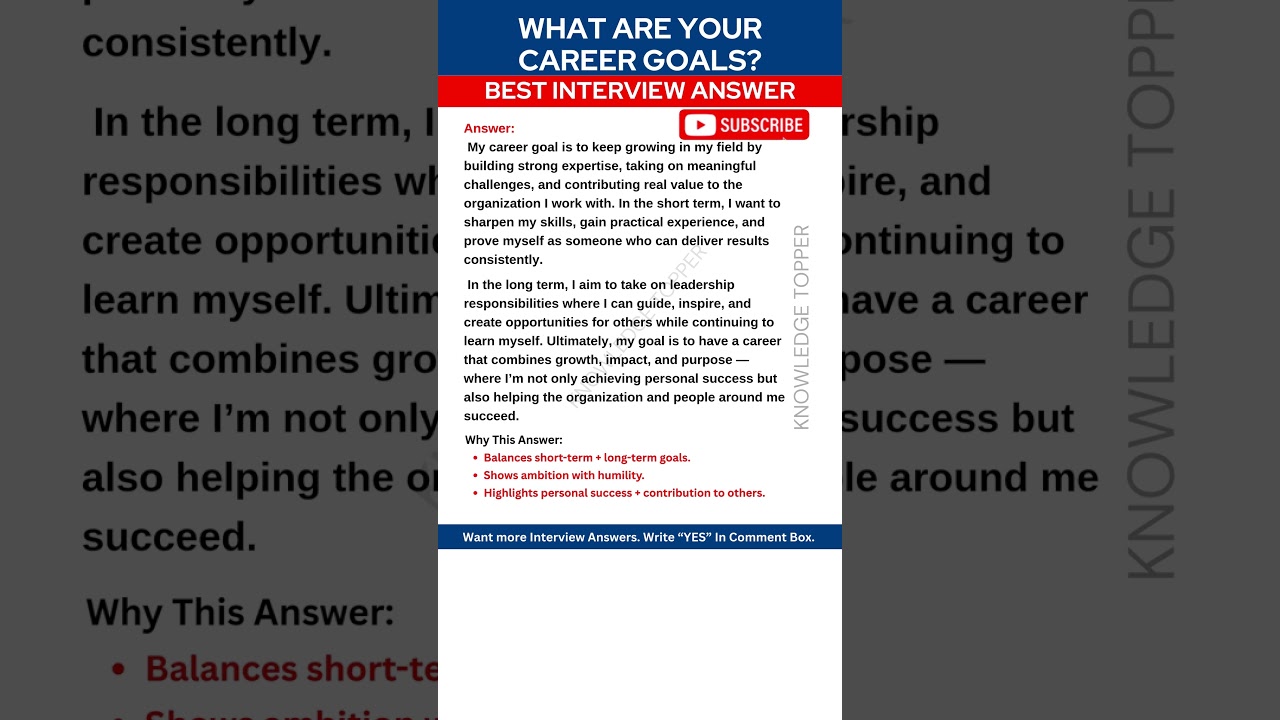 What Are Your Career Goals | Best Interview Answer